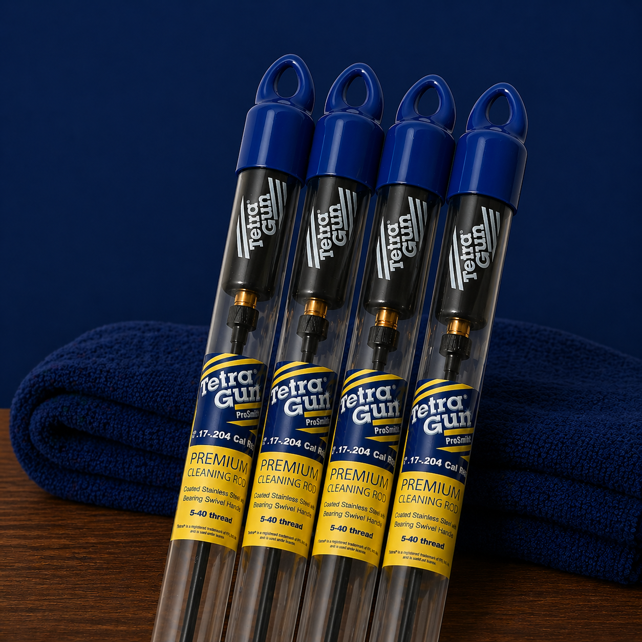 Tetra Cleaning rods blue background on a table