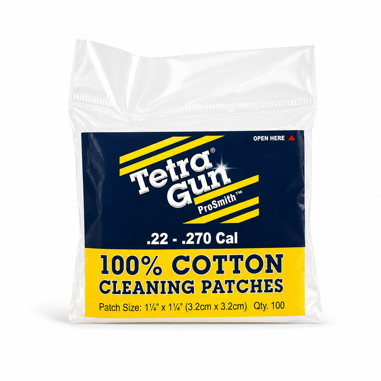 Pack of Tetra Gun ProSmith 100% cotton cleaning patches on a white background