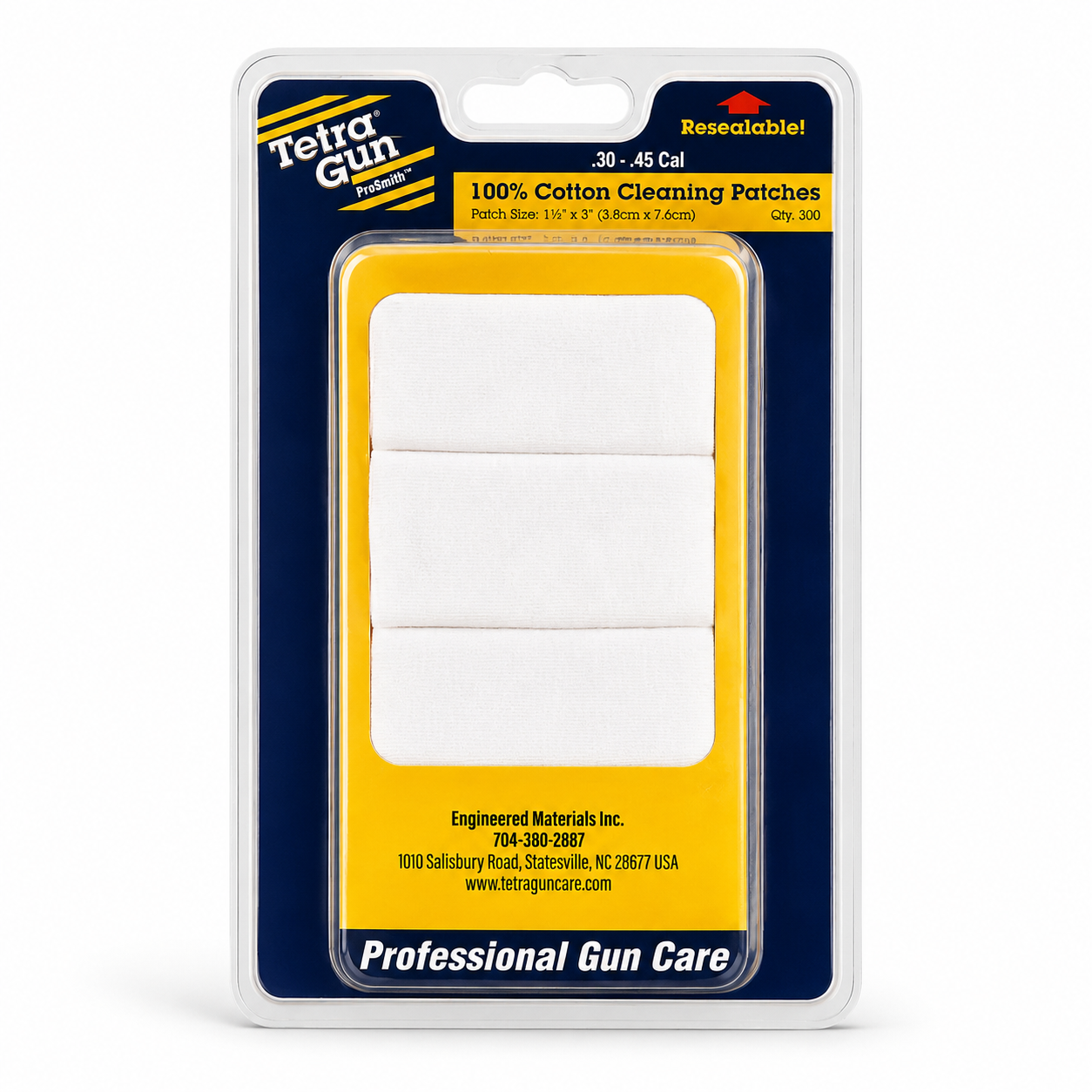 .30 -.45 Cal cleaning patches on a white background
