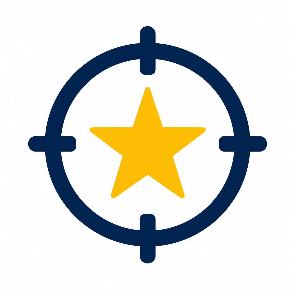 Icon image for shooters who expect results, yellow star in a blue crosshair