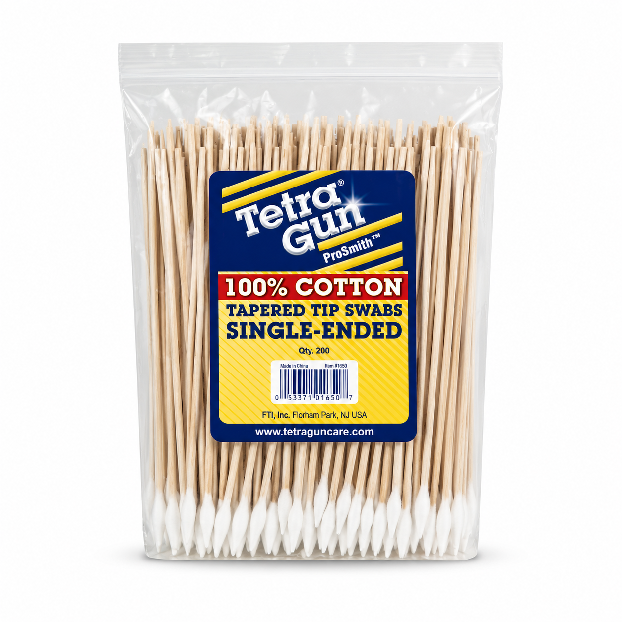 Pack of Tetra Gun cotton swabs with a clear plastic cover on a white background