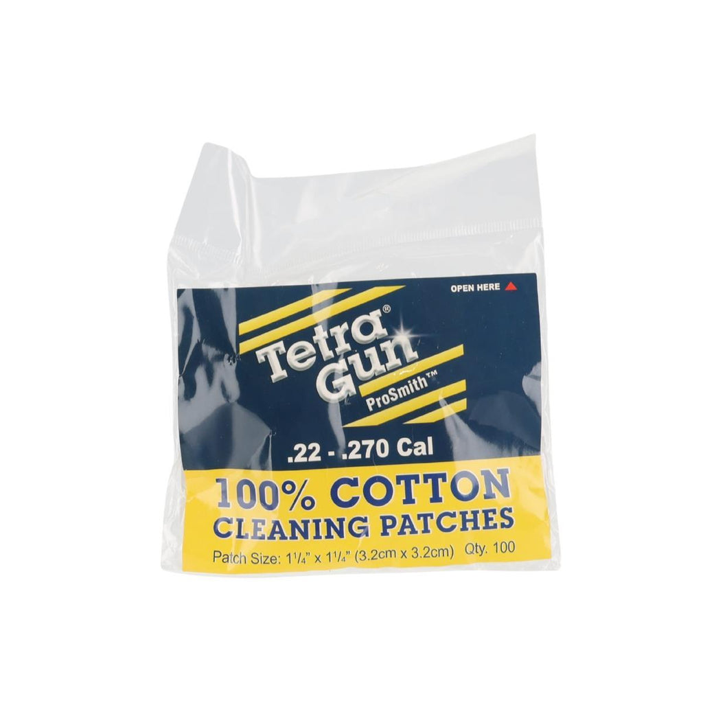 Package of 100 Tetra Gun Prosmith .22 to .270 calibre cotton cleaning patches