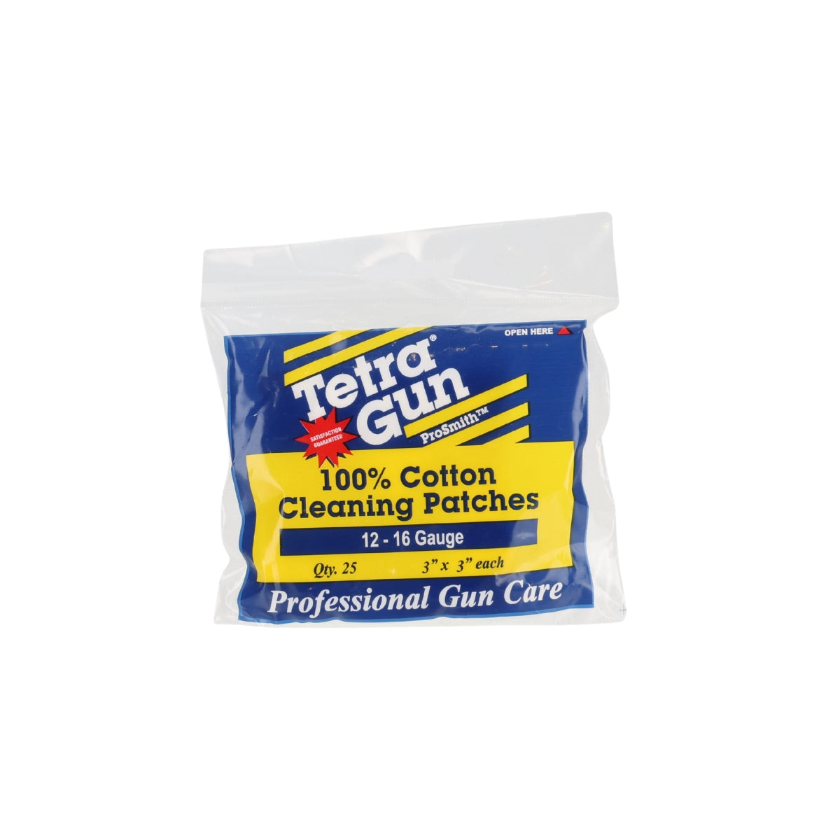 Package of 25 Tetra Gun Prosmith 12 to 16 gauge cotton cleaning patches