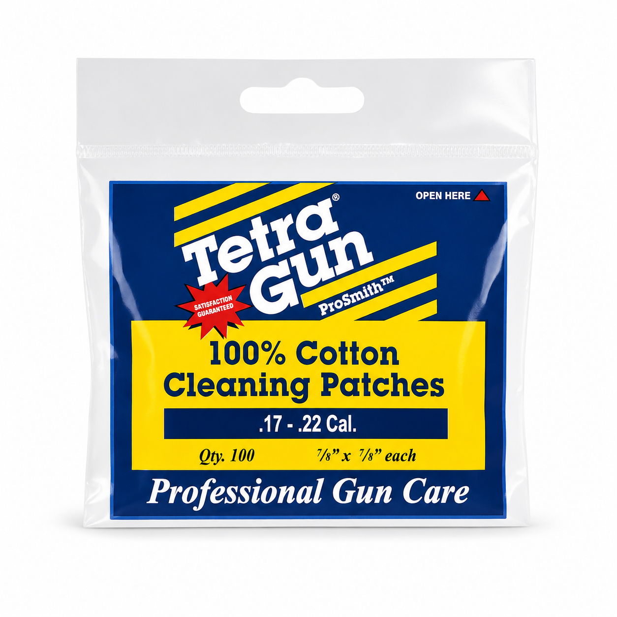 Pack of Tetra Gun ProSmith 100% Cotton Cleaning Patches on a white background