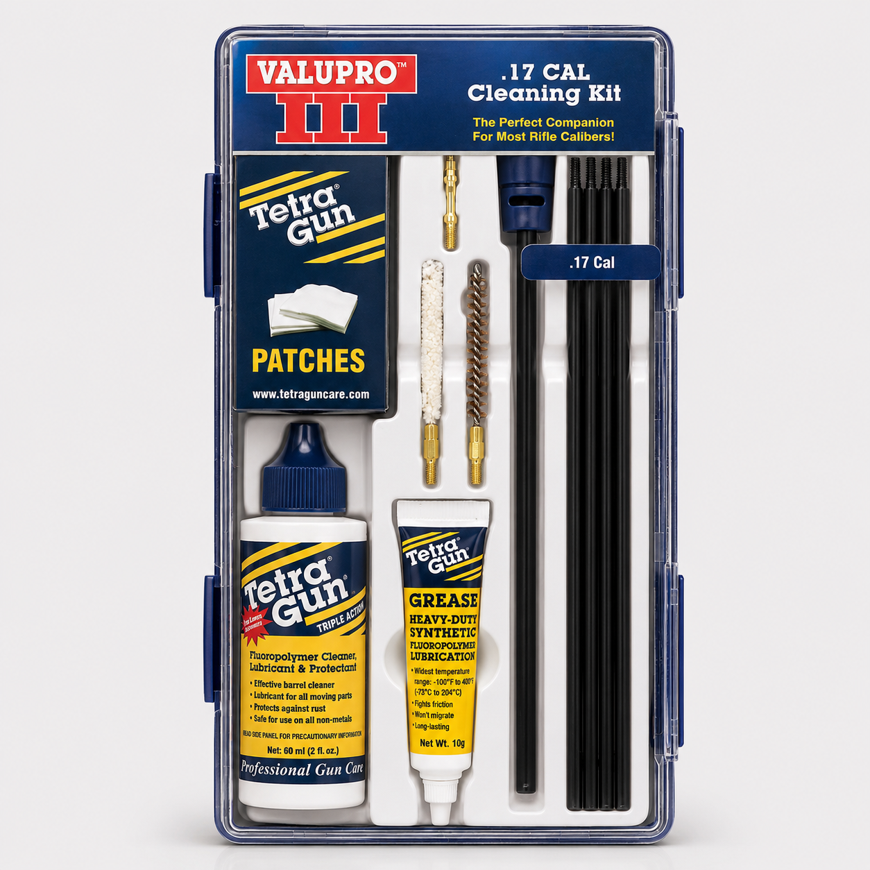 Valupro III .17 Cal Cleaning Kit with Tetra Gun products on a white background