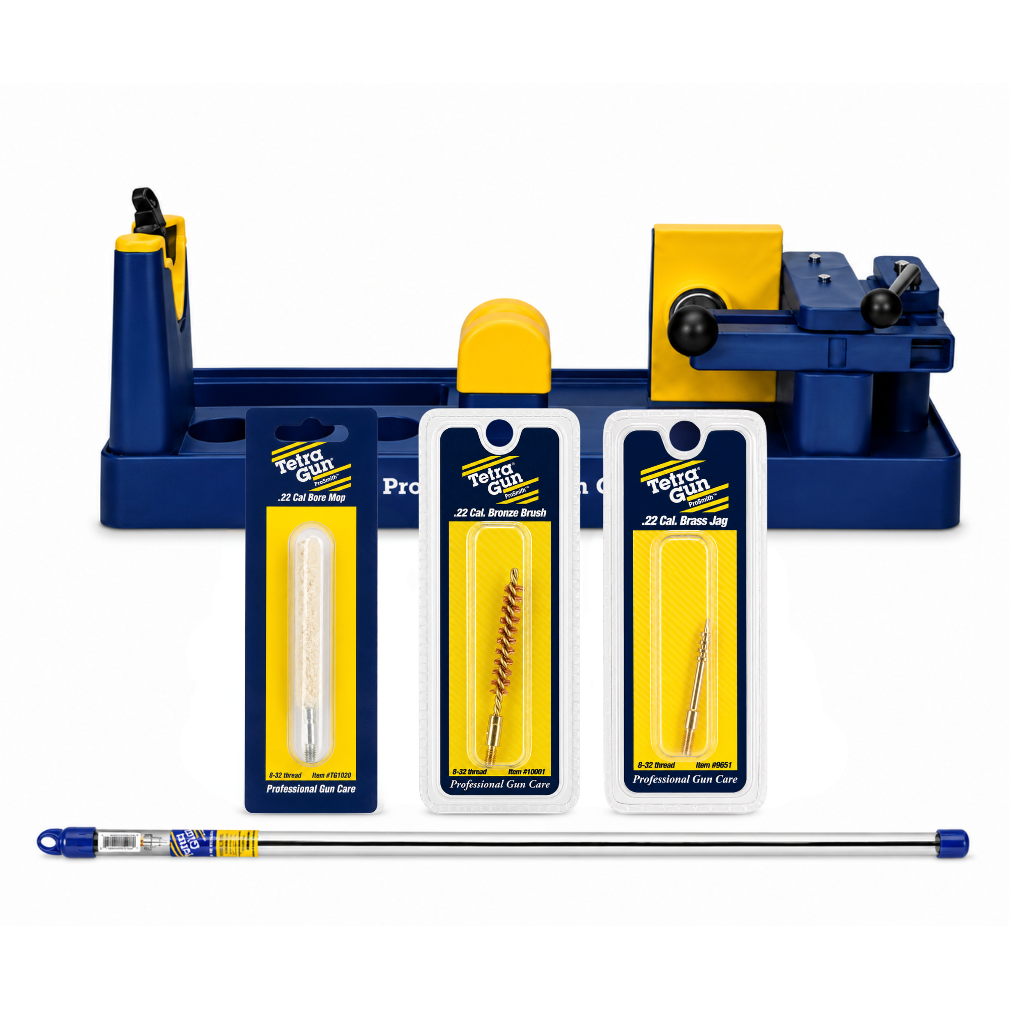 22 Cal cleaning kit and tetra gun care cleaning products on a white background