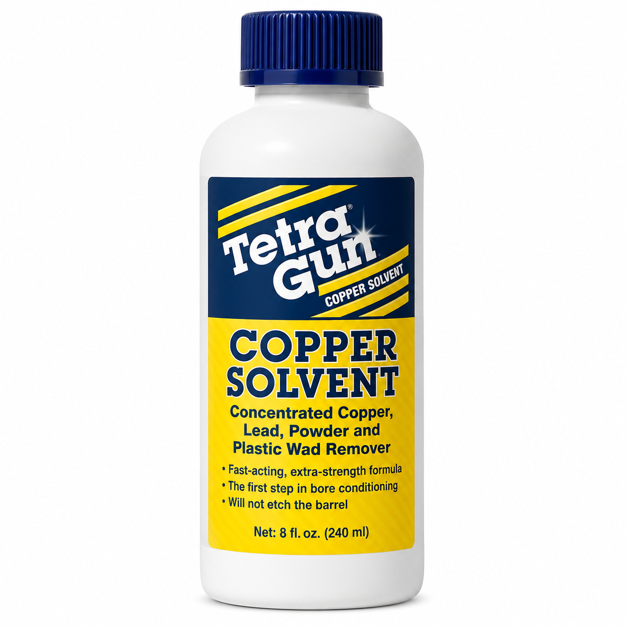 Bottle of Tetra Gun Copper Solvent on a white background